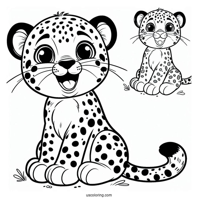 Happy Cheetah Coloring Page With Large Spots