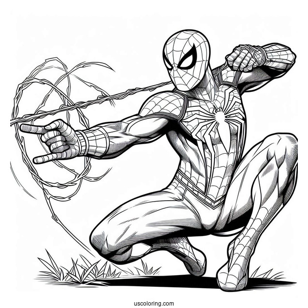 Spider-Man With Web Shooter Pose Coloring In
