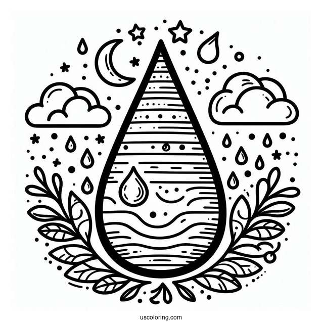 Rain Coloring Page Of Big Fat Raindrop For Kids