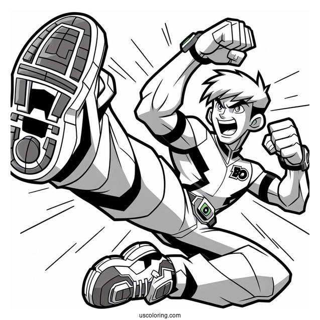 Ben 10 Coloring Page Of Grey Matter Doing High Kick