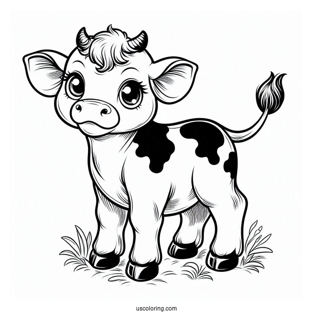 Easy Baby Cow Coloring In Page