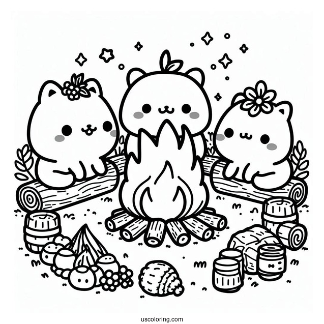 Sumikko Gurashi Coloring Page Of Backyard Bonfire With Minnikos