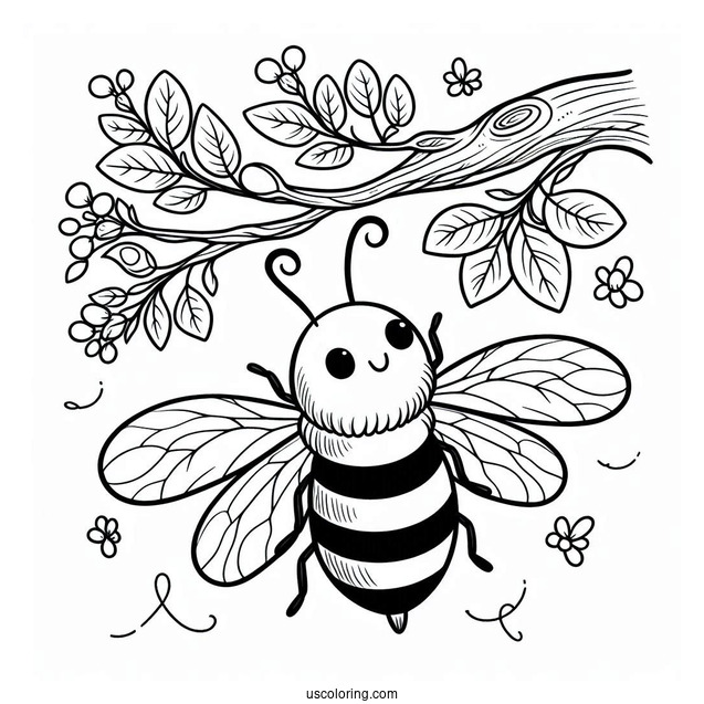 Bee Coloring Page Hanging Off A Tree Branch