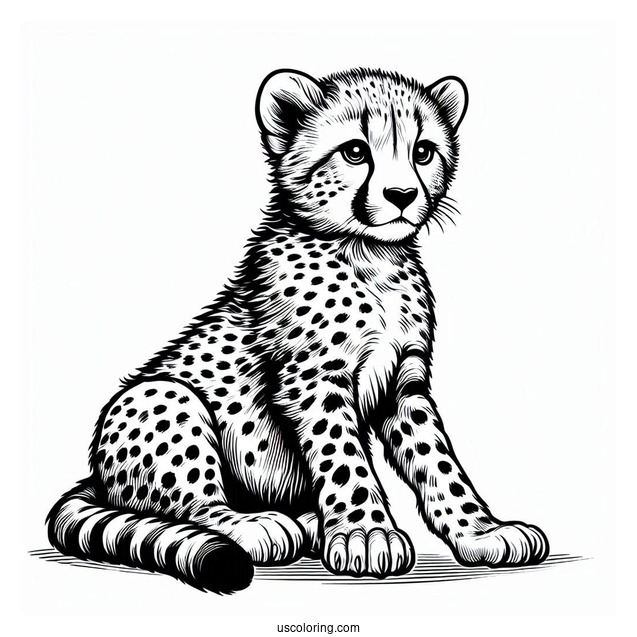 Adult Cheetah Coloring Page Sitting Down