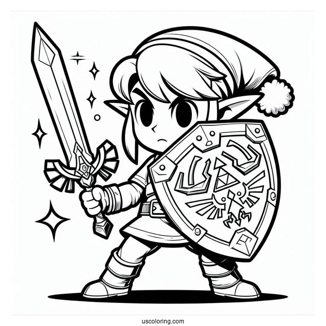 Super Smash Bros Coloring Page Of Zelda With Sword And Shield For Kids