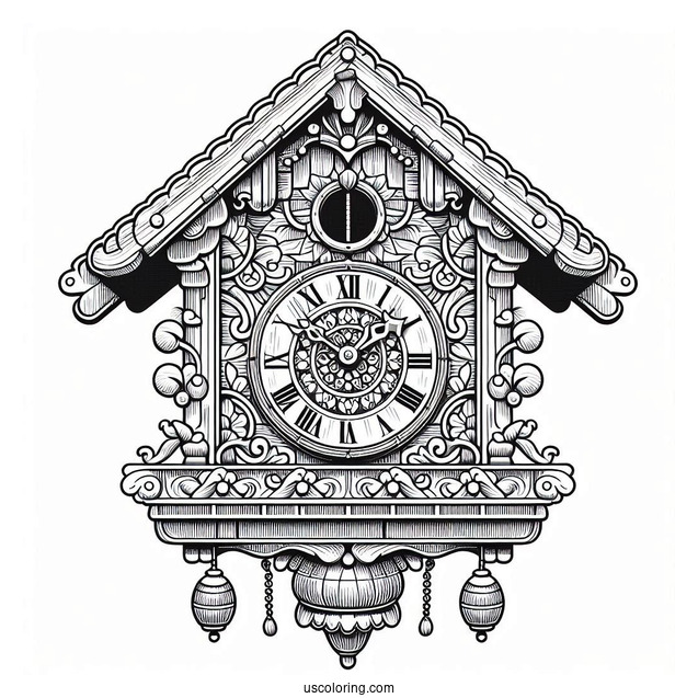 Detailed Cuckoo Clock Coloring Page
