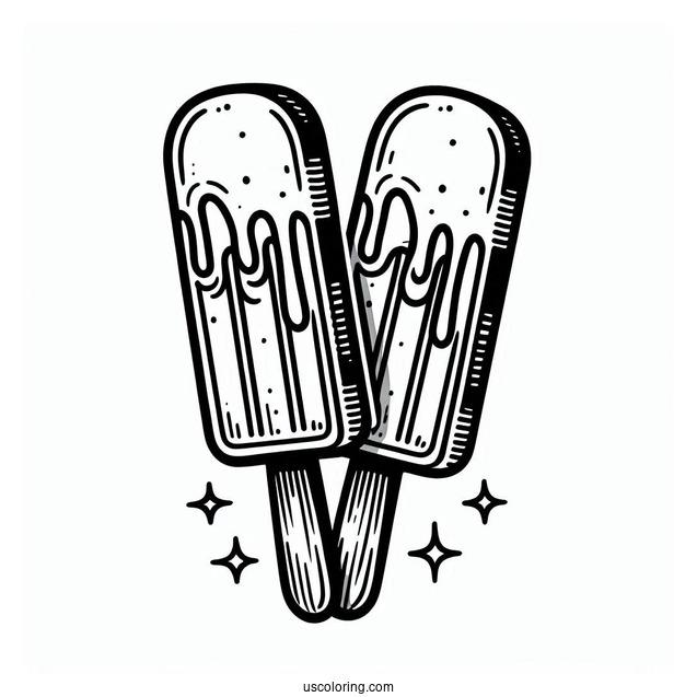 Two Popsicles Melting In The Summer Coloring Page For Kids
