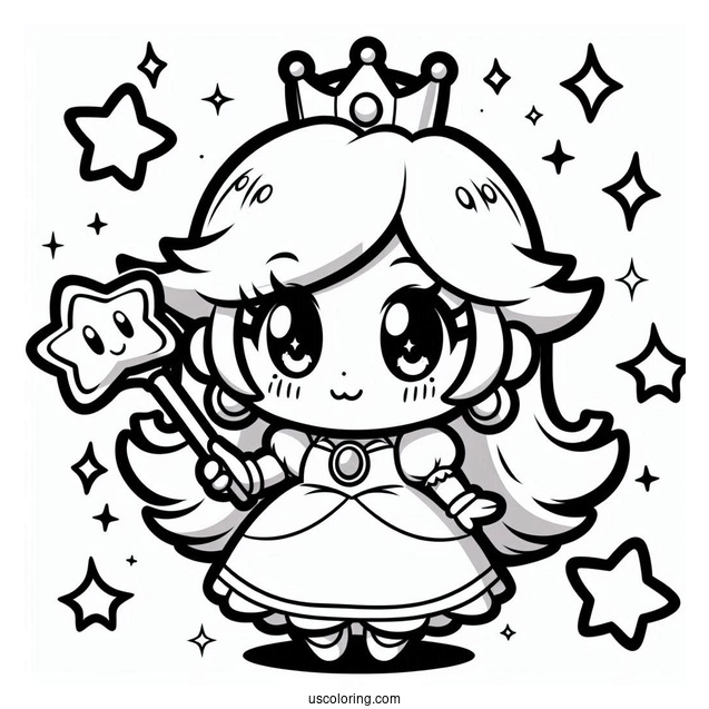 Chibi Rosalina Coloring Page With Star Wand For Preschoolers