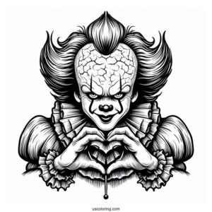 Detailed Pennywise Coloring Page Making A Heart Shape With His Hands
