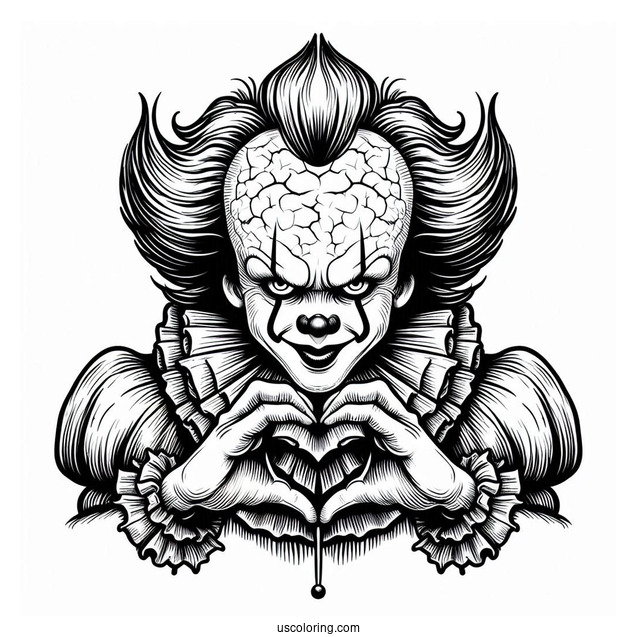 Detailed Pennywise Coloring Page Making A Heart Shape With His Hands