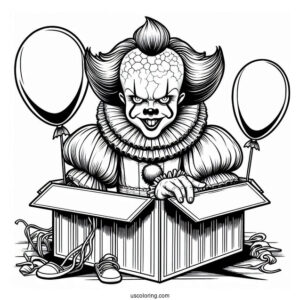 Pennywise Popping Out Of A Box Coloring Sheet