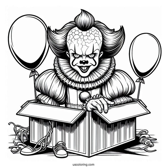 Pennywise Popping Out Of A Box Coloring Sheet