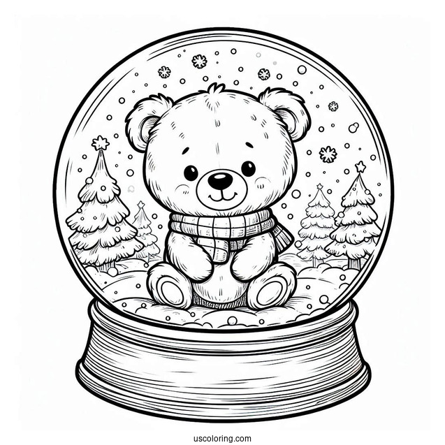 Cute Teddy Bear In Winter Snow Globe Coloring Page