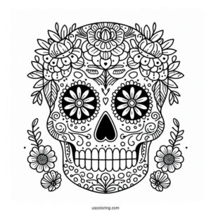 Sugar Skulls Coloring Page With Floral Patterns For Preschoolers