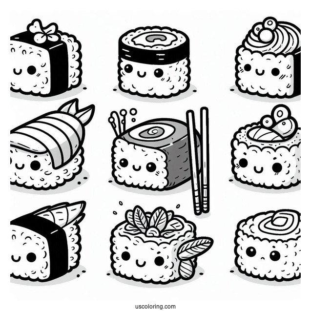 Full Page Cartoon Sushi Coloring Pages