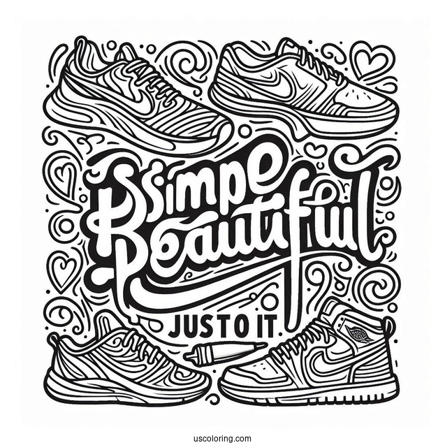 Just Do It Slogan Surrounded By Shoes Nike Coloring Page