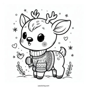 Baby Reindeer Wearing a Christmas Sweater To Color