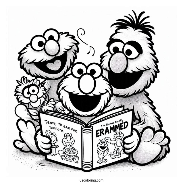 Elmo, Oscar and Big Bird Reading Books To Color