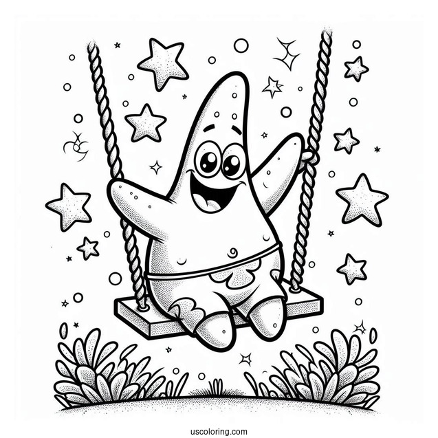 Detailed Patrick Star Coloring Page On A Swing