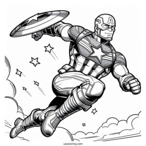 Captain America Leaping Through The Air To Color