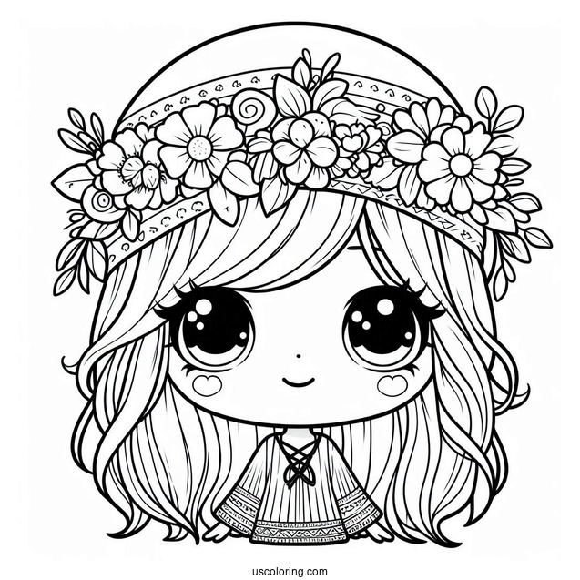 Hippie Chibi Girl With Floral Hat