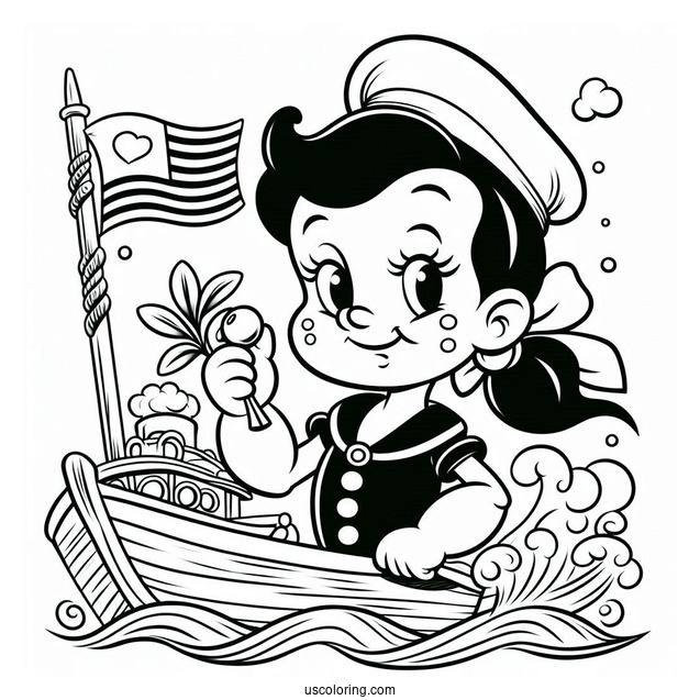 Popeye Coloring Page And Olive At Sea For Kids