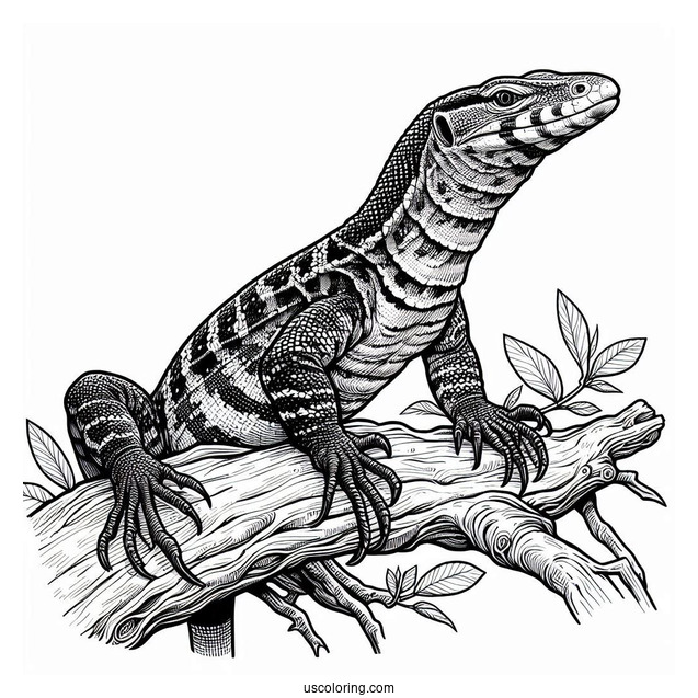 Realistic Asian Water Monitor Lizard Coloring Page