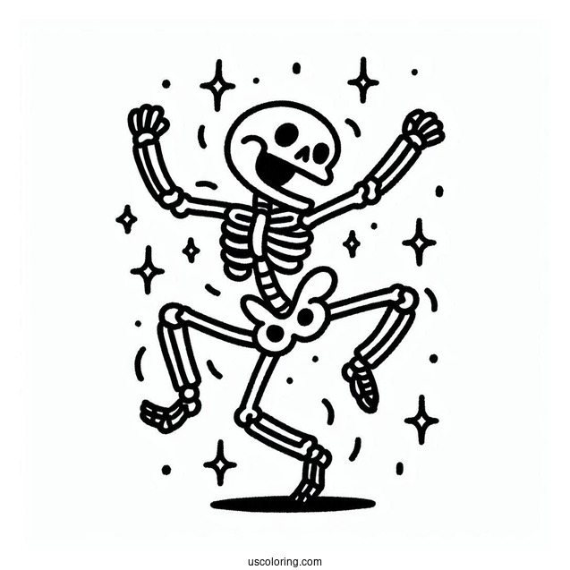 Happy Skeleton Coloring Page Dancing For Kids