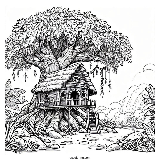 Tarzan Coloring Page Tree House In The Jungle