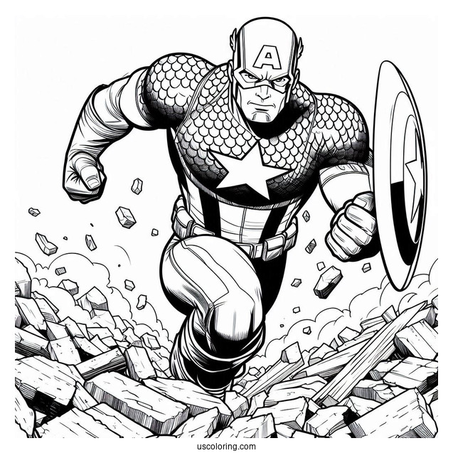 Captain America Running Through Rubble
