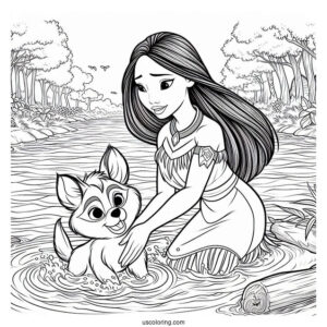 Pocahontas And Meeko In The River Coloring Page