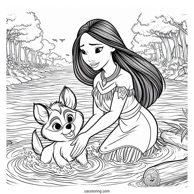 Pocahontas And Meeko In The River Coloring Page