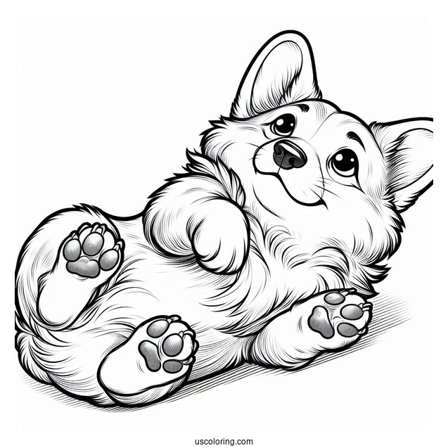 Corgi Coloring Page Lying On Its Back With Paws Up