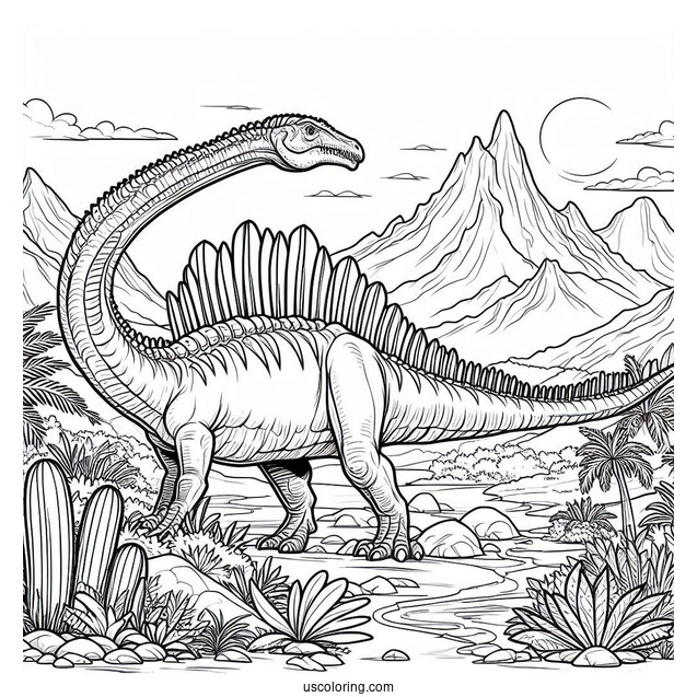 Spinosaurus Coloring Page In The Mountains