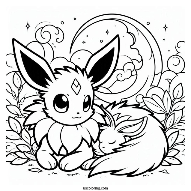 Espeon Watching Over Sleeping Jolteon Coloring Page