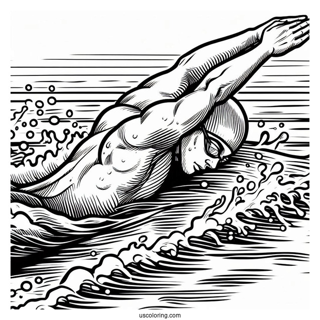 Swimming Coloring Page Of Competitive Swimmer Racing