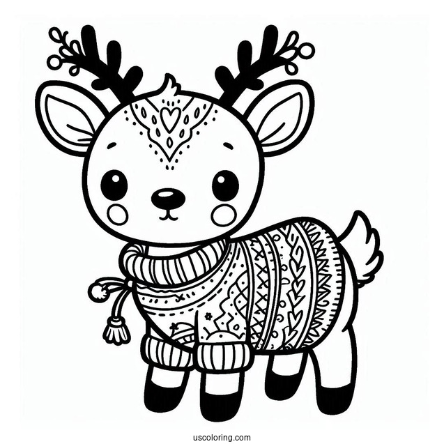 Coloring Page Of a Reindeer Wearing a Christmas Sweater