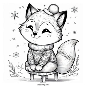Smiling Fox In A Christmas Sweater Sitting On A Chair