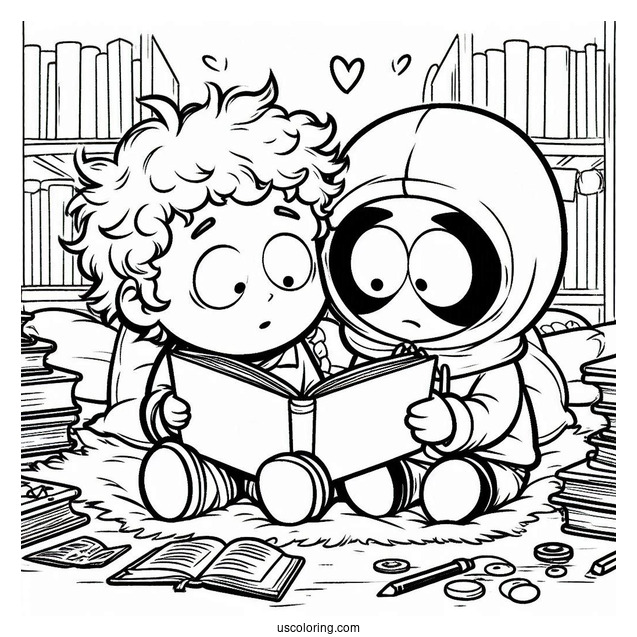 South Park Coloring Page Of Kyle Broflovski And Kenny McCormick Reading Together