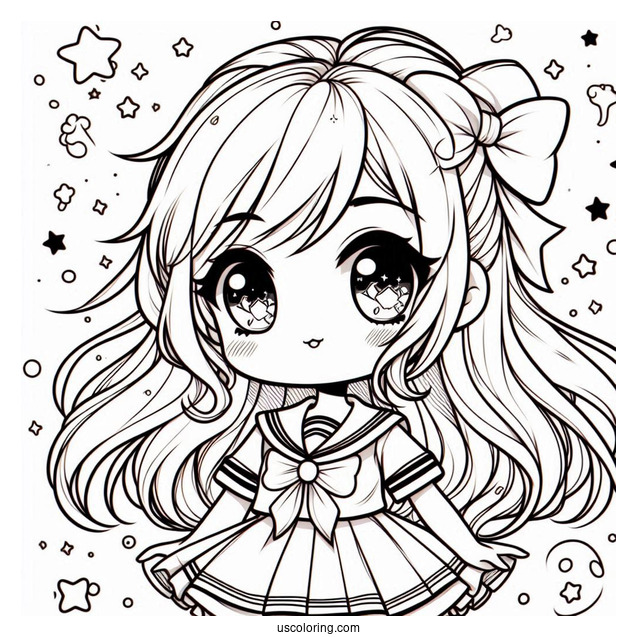 Beautiful Chibi Girl In Sailor Outfit Coloring Page For Kids