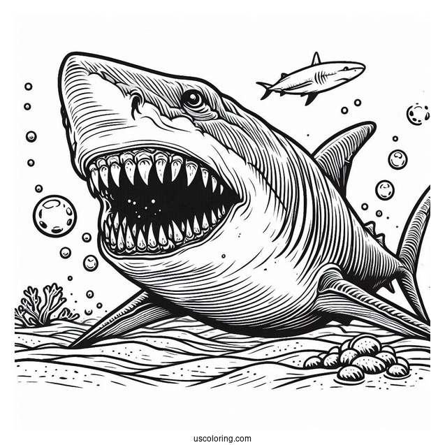 Shark Coloring Page Of Chilling Megalodon Showing Teeth