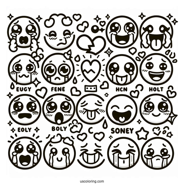 Emoji Coloring Page Of Emotions And Feelings List For Kids