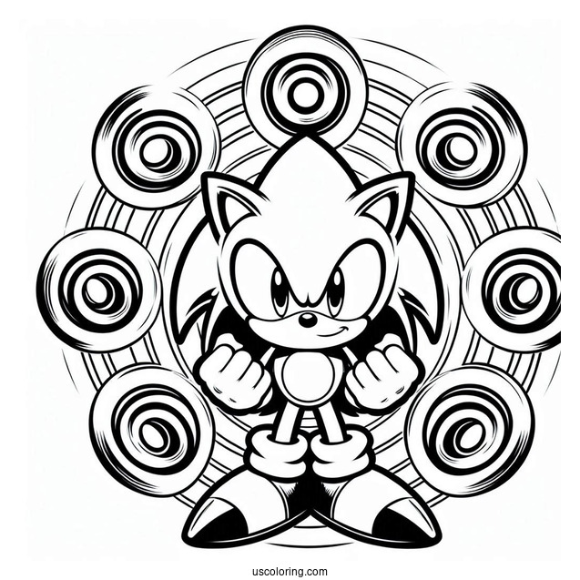 Super Sonic Coloring Page Power Up Surrounded By Rings