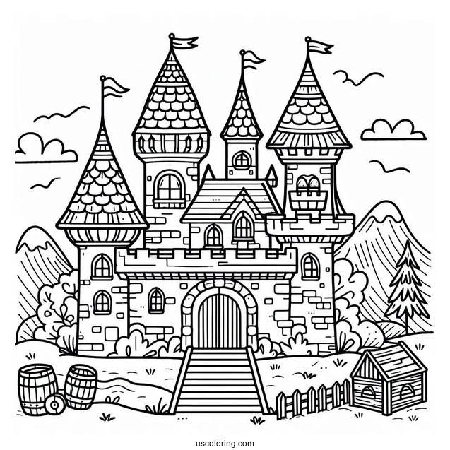 Easy Castle Coloring Page For Preschoolers