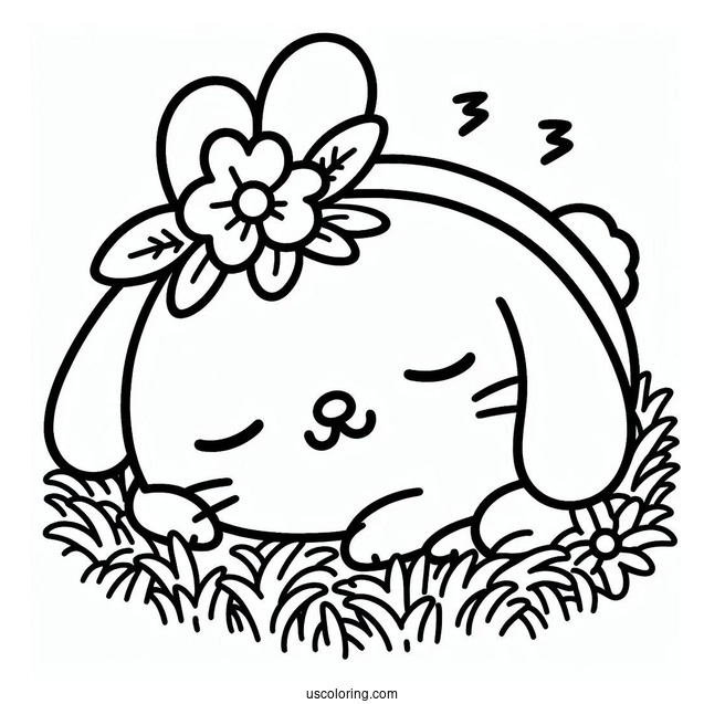 Pompompurin Sleeping On Grass Coloring Page