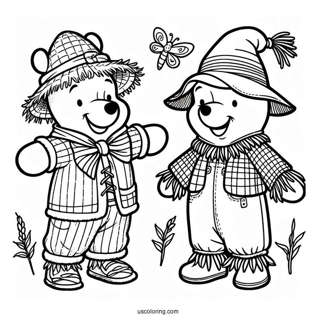 Adorable Winnie The Pooh Dressed As A Scarecrow Coloring Page For Preschoolers