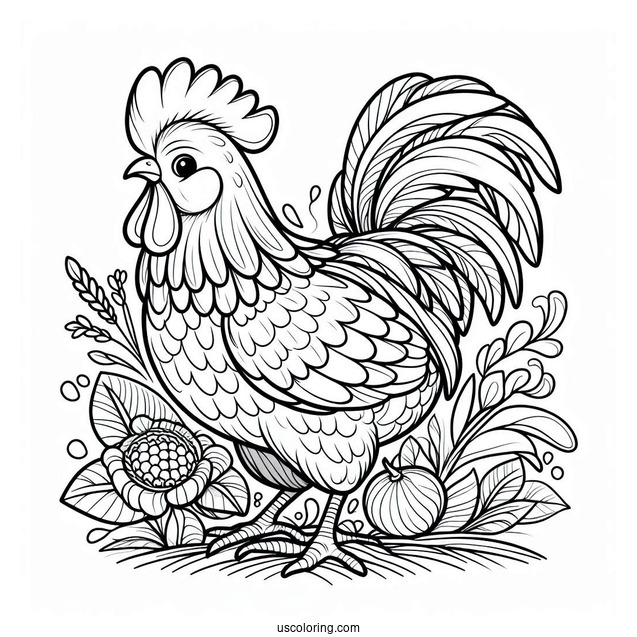 Farm Rooster Coloring Picture