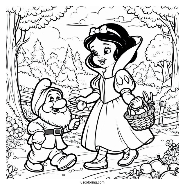 Snow White Coloring Pages Of Doc Dwarf Strolling In The Forest For Kids