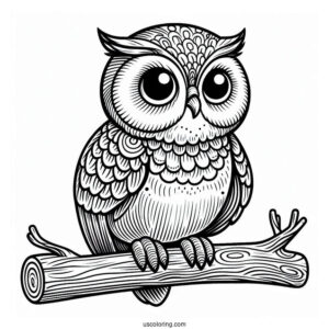 Owl Sitting On Branch With Big Eyes
