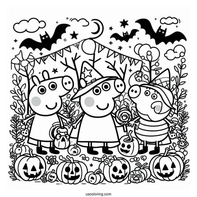 Halloween Themed Peppa Pig Coloring Page